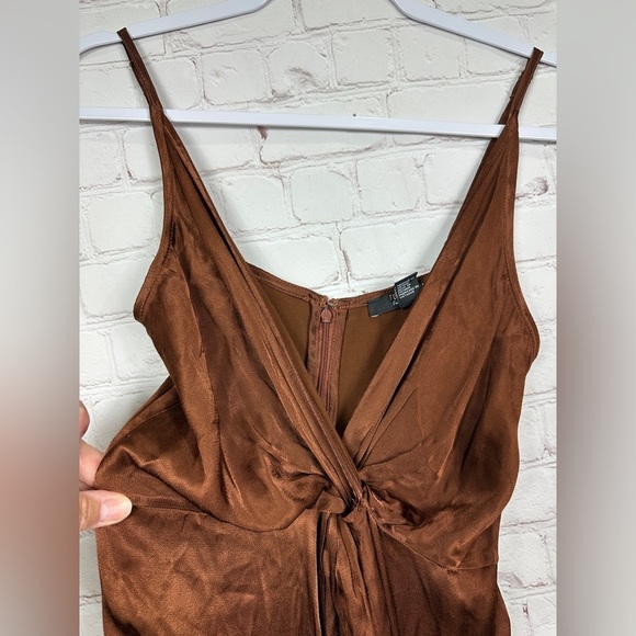 Forever 21 Contemporary bronze satin viscose midi length slip dress, sz XS, NWT - Picture 7 of 9